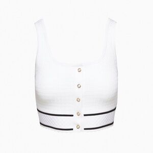 Babaton White Sculpt Knit Button Tank